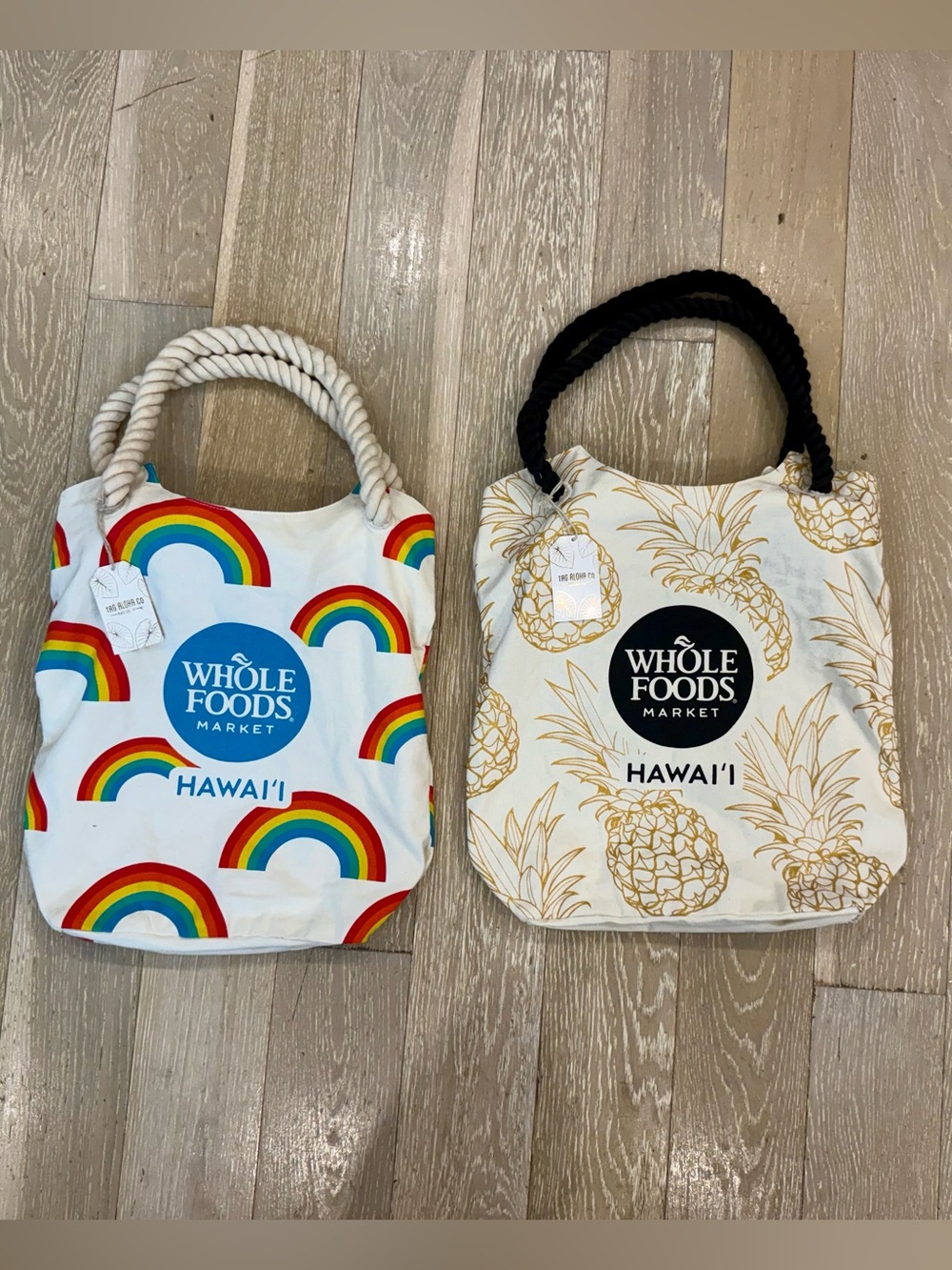2 Whole Foods Market Exclusive Hawaiʻi Rainbow & Pineapple Canvas Tote Bag NWT